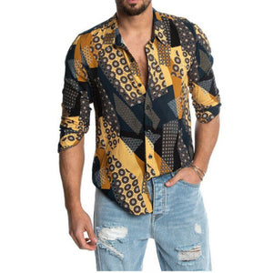 2019 Fashion Men Luxury Print Shirt Casual Stylish Slim Fit Long Sleeve Dress Shirt hawaiian shirt camicia uomo beach shirt