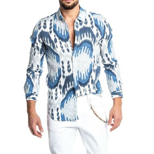 2019 Fashion Men Luxury Print Shirt Casual Stylish Slim Fit Long Sleeve Dress Shirt hawaiian shirt camicia uomo beach shirt