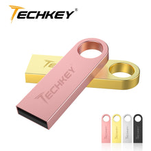 Carica l'immagine nel visualizzatore di Gallery, Techkey metal USB flash Drive 32GB 16gb 64gb waterproof usb флешка 128gb pendrive 2.0 portable usb stick for PC Free shipping
