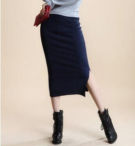 2016 Summer skirts Sexy Chic Pencil Skirts Women Skirt Wool Rib Knit Long Skirt Package Hip Split Waist midi skirt maxi A919