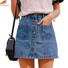 Carica l'immagine nel visualizzatore di Gallery, Denim Skirt High Waist A-line Mini Skirts Women 2019 Summer New Arrivals Single Button Pockets Blue Jean Skirt Style Saia Jeans
