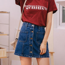 Carica l'immagine nel visualizzatore di Gallery, Denim Skirt High Waist A-line Mini Skirts Women 2019 Summer New Arrivals Single Button Pockets Blue Jean Skirt Style Saia Jeans
