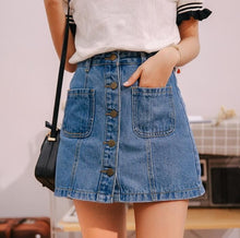 Carica l'immagine nel visualizzatore di Gallery, Denim Skirt High Waist A-line Mini Skirts Women 2019 Summer New Arrivals Single Button Pockets Blue Jean Skirt Style Saia Jeans
