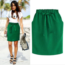 Carica l&#39;immagine nel visualizzatore di Gallery, 2020 New Spring Summer Elegant Midi Skirts Womens Office Pencil Skirt Cotton Elastic Waist Package Hip Skirt Bow Skirt Green
