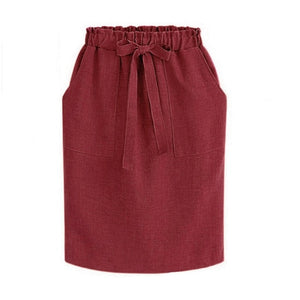 2020 New Spring Summer Elegant Midi Skirts Womens Office Pencil Skirt Cotton Elastic Waist Package Hip Skirt Bow Skirt Green