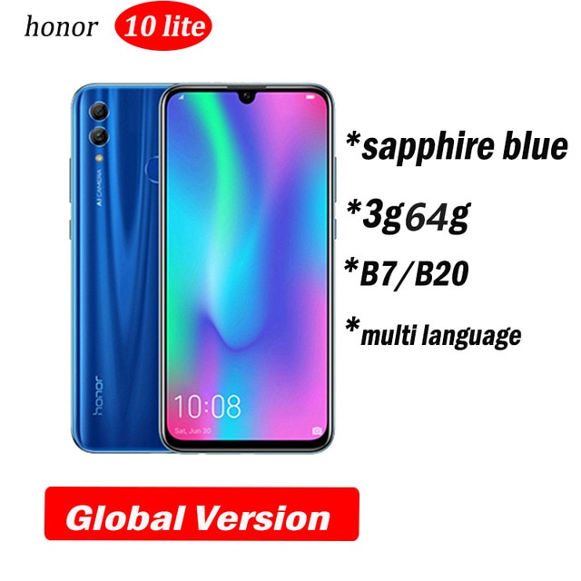 Honor 10 Lite Global Version optional MobilePhone 6.21 inch 3400mAh Android 9 24MP Camera Smartphone with Google Play OTA Update