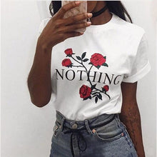 Carica l'immagine nel visualizzatore di Gallery, Nothing Letter Rose Print Harajuku White Hip-hop Shirts Camis New Summer Short Sleeve Casual Clothing Punk Rock Tank Tops Female
